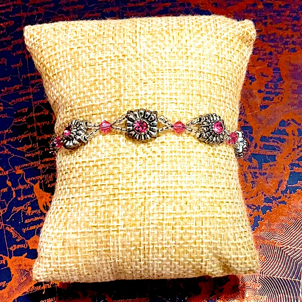 5/$25 - Silvertone Pink Floral Crystal Bracelet